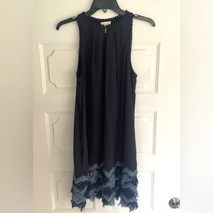 Maeve Anthropology Navy Blue Sequin Shift Dress Keyhole Size 2 Pompom Holiday
